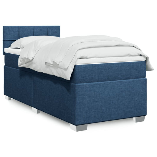 vidaXL Κρεβάτι Boxspring με Στρώμα Μπλε 90x190 εκ.Υφασμάτινο