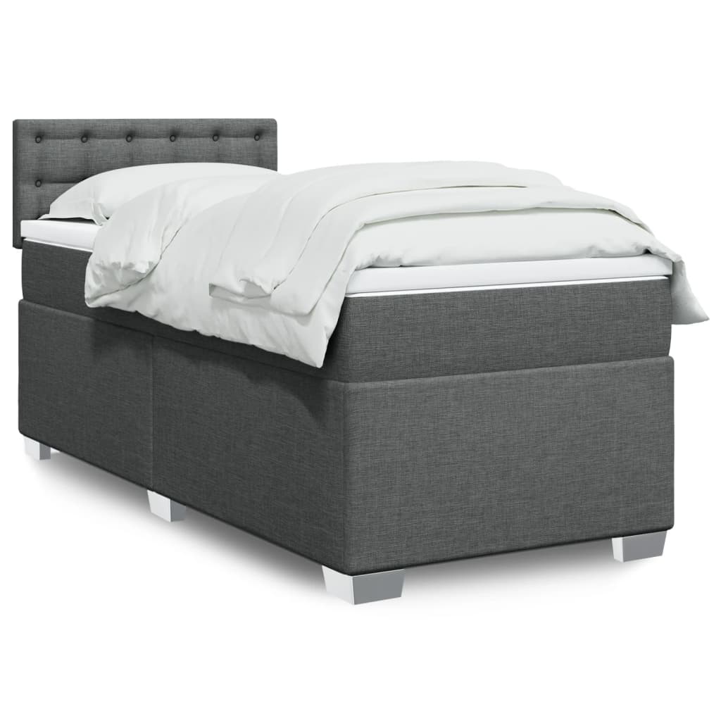 vidaXL Κρεβάτι Boxspring με Στρώμα Σκούρο Γκρι 90x190 εκ. Υφασμάτινο