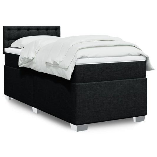 vidaXL Κρεβάτι Boxspring με Στρώμα Μαύρο 90x190 εκ.Υφασμάτινο