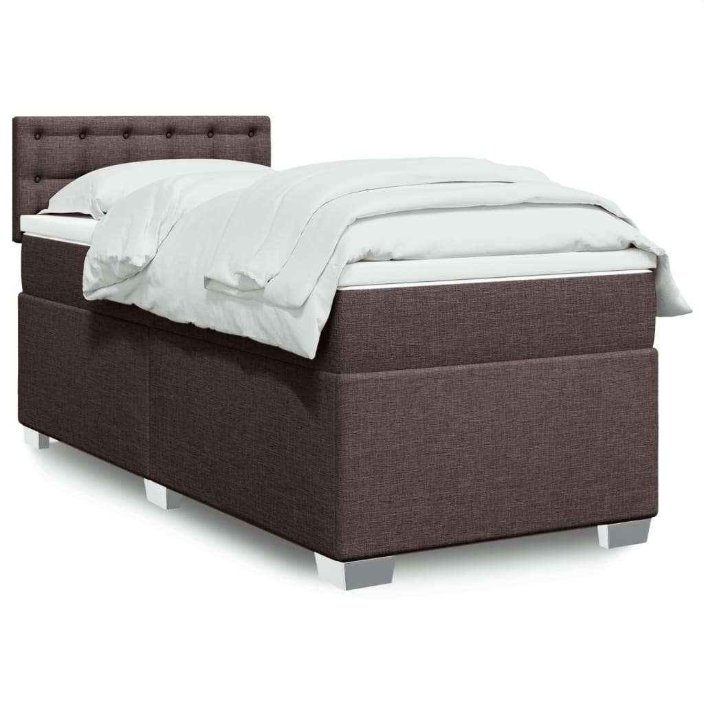 vidaXL Κρεβάτι Boxspring με Στρώμα Σκούρο Καφέ 90x190 εκ. Υφασμάτινο