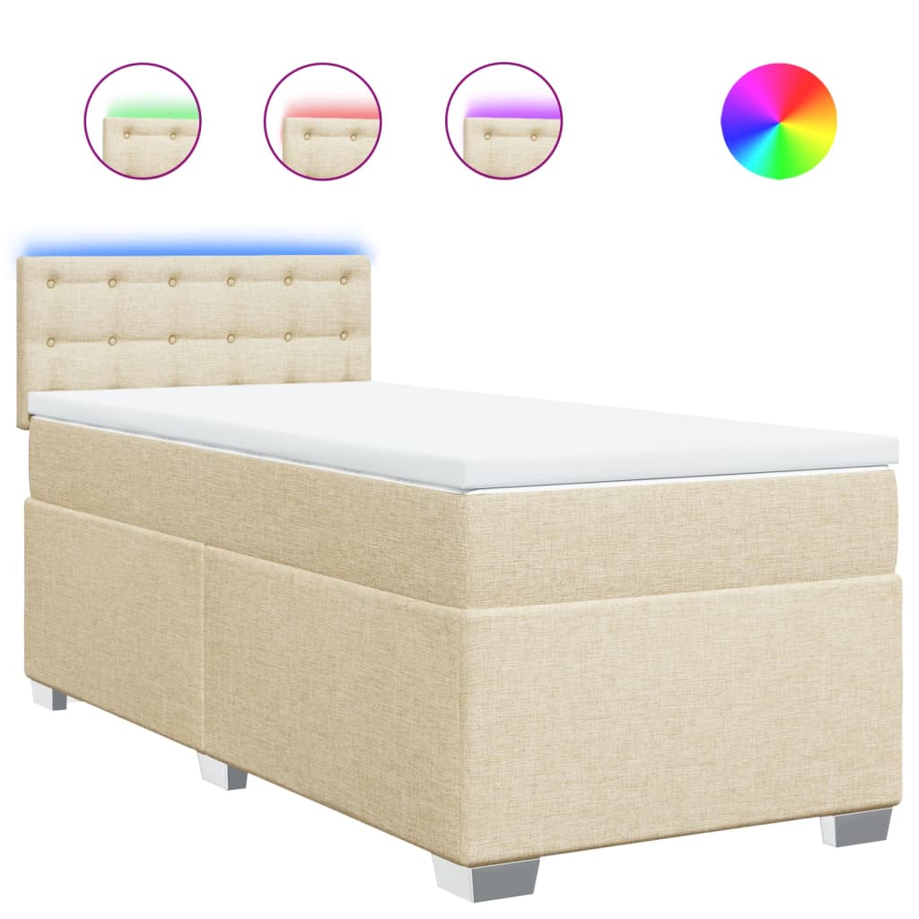 vidaXL Κρεβάτι Boxspring με Στρώμα Κρεμ 90x190 εκ.Υφασμάτινο