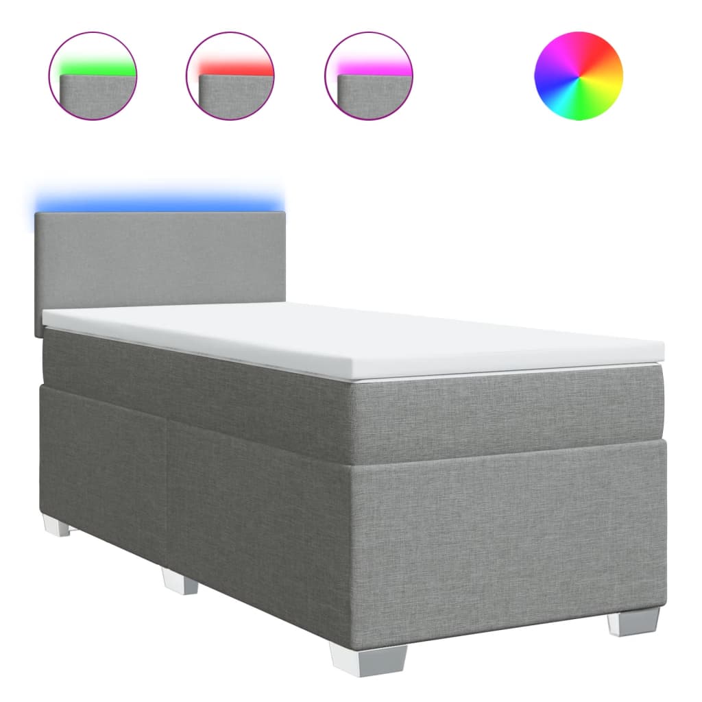 vidaXL Κρεβάτι Boxspring με Στρώμα Ανοιχτό Γκρι 90x200 εκ. Υφασμάτινο