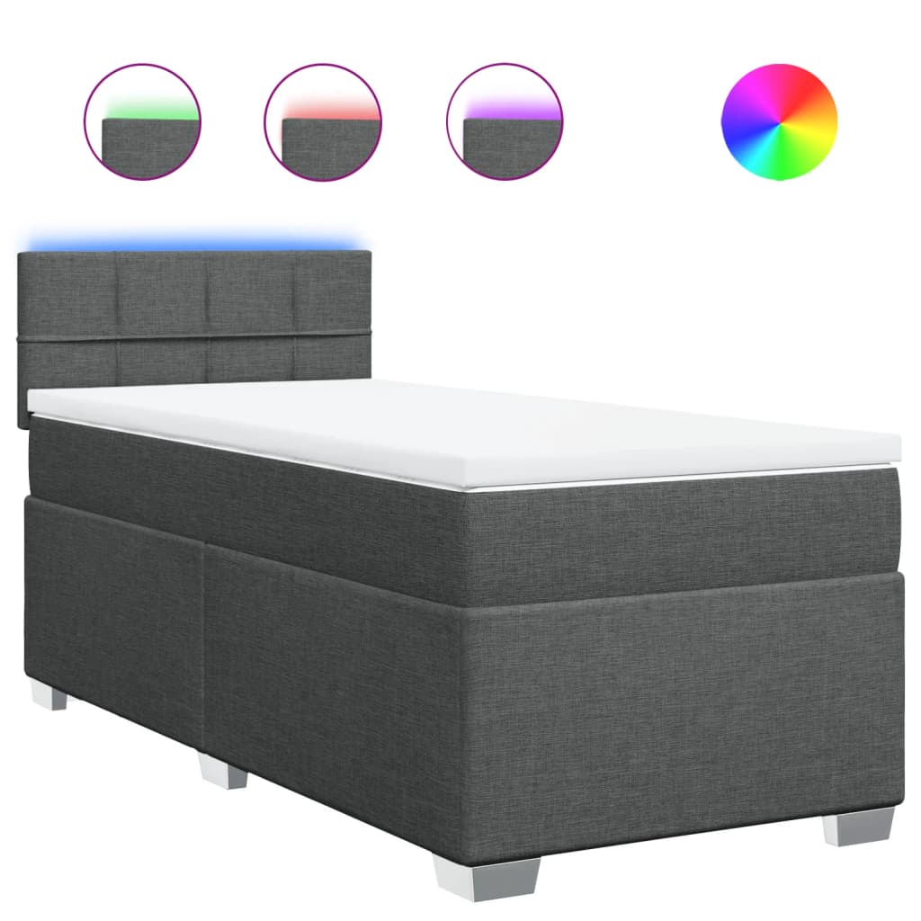 vidaXL Κρεβάτι Boxspring με Στρώμα Σκούρο Γκρι 90x200 εκ. Υφασμάτινο