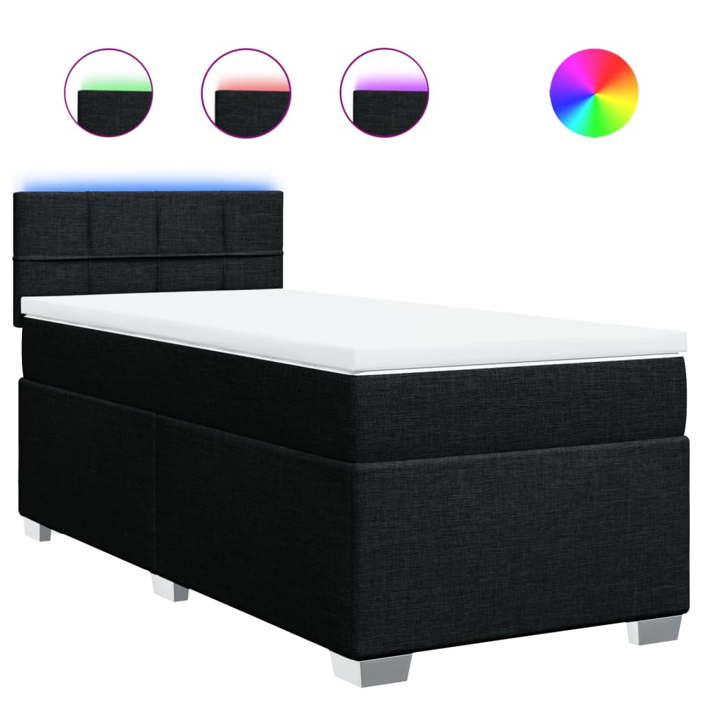 vidaXL Κρεβάτι Boxspring με Στρώμα Μαύρο 90x200 εκ. Υφασμάτινο