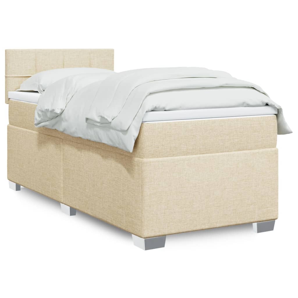 vidaXL Κρεβάτι Boxspring με Στρώμα Κρεμ 90x200 εκ.Υφασμάτινο