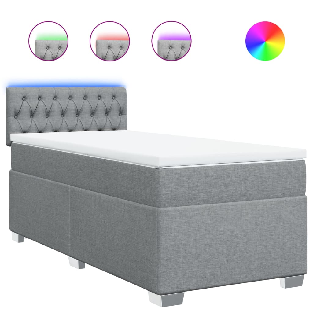 vidaXL Κρεβάτι Boxspring με Στρώμα Ανοιχτό Γκρι 90x200 εκ. Υφασμάτινο
