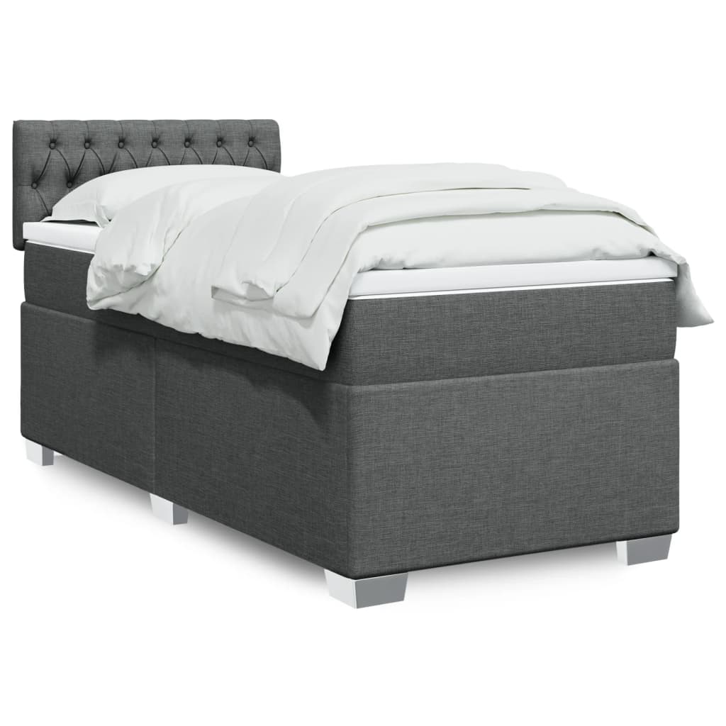 vidaXL Κρεβάτι Boxspring με Στρώμα Σκούρο Γκρι 90x200 εκ. Υφασμάτινο