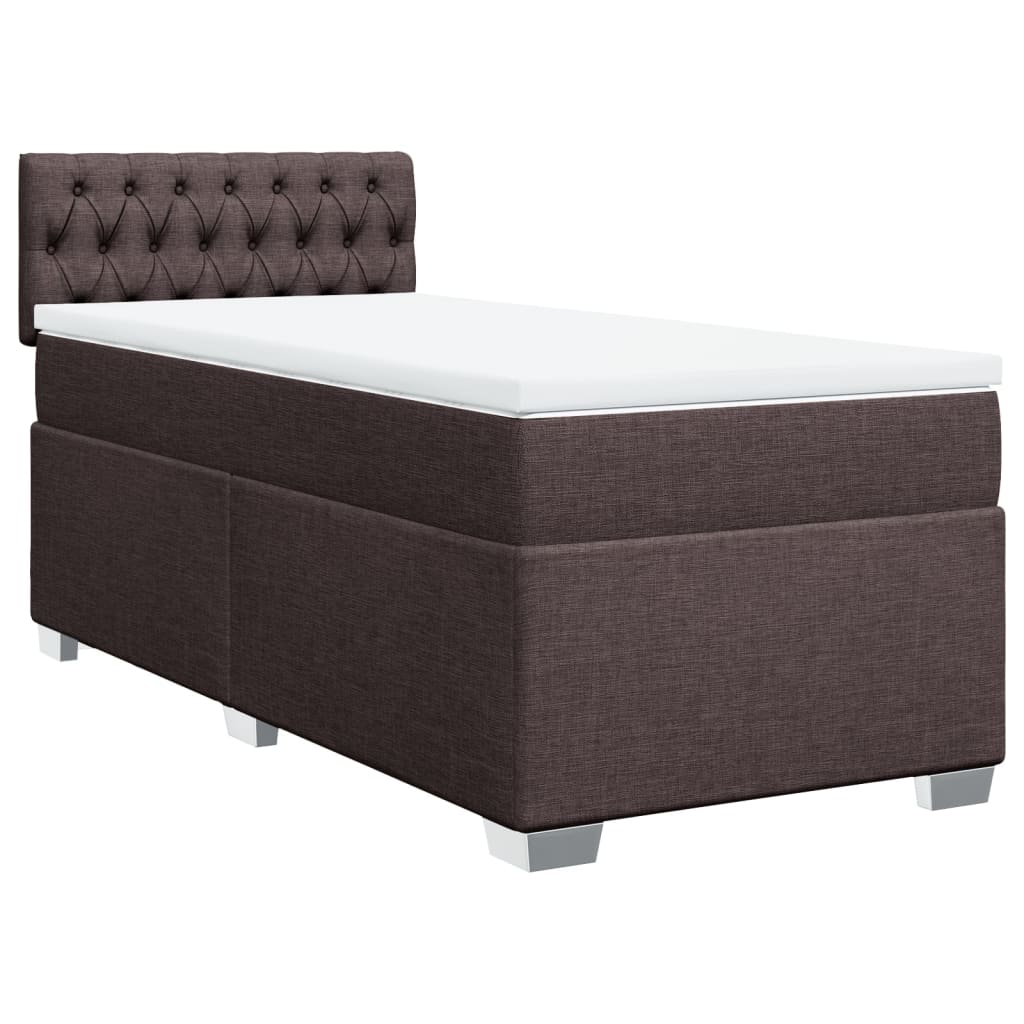vidaXL Κρεβάτι Boxspring με Στρώμα Σκούρο Καφέ 90x200 εκ. Υφασμάτινο