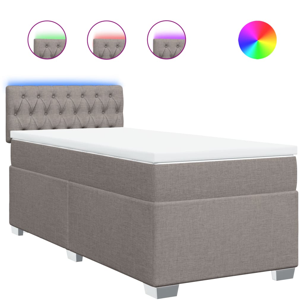 vidaXL Κρεβάτι Boxspring με Στρώμα Taupe 90x200 εκ. Υφασμάτινο