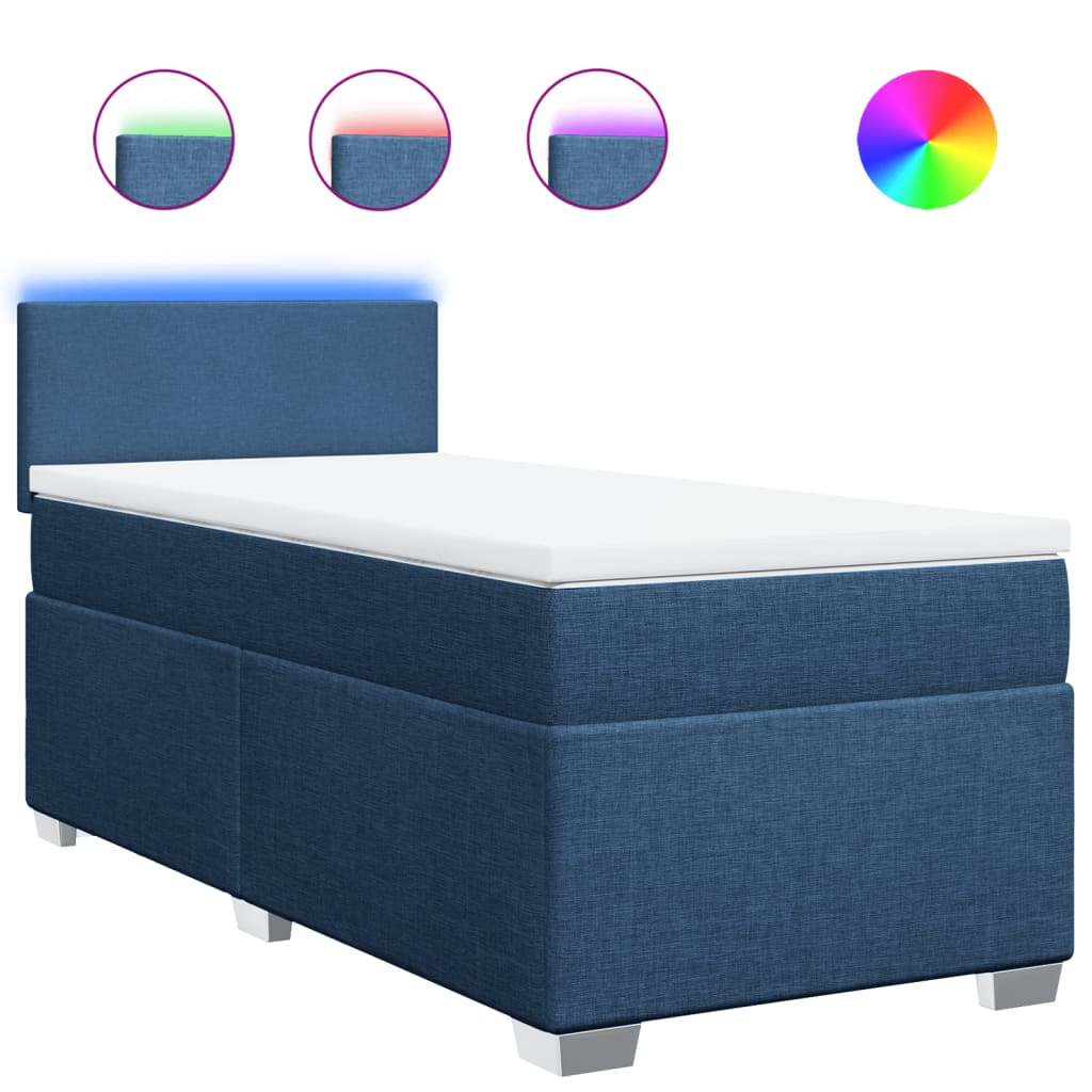 vidaXL Κρεβάτι Boxspring με Στρώμα Μπλε 100 x 200 εκ. Υφασμάτινο
