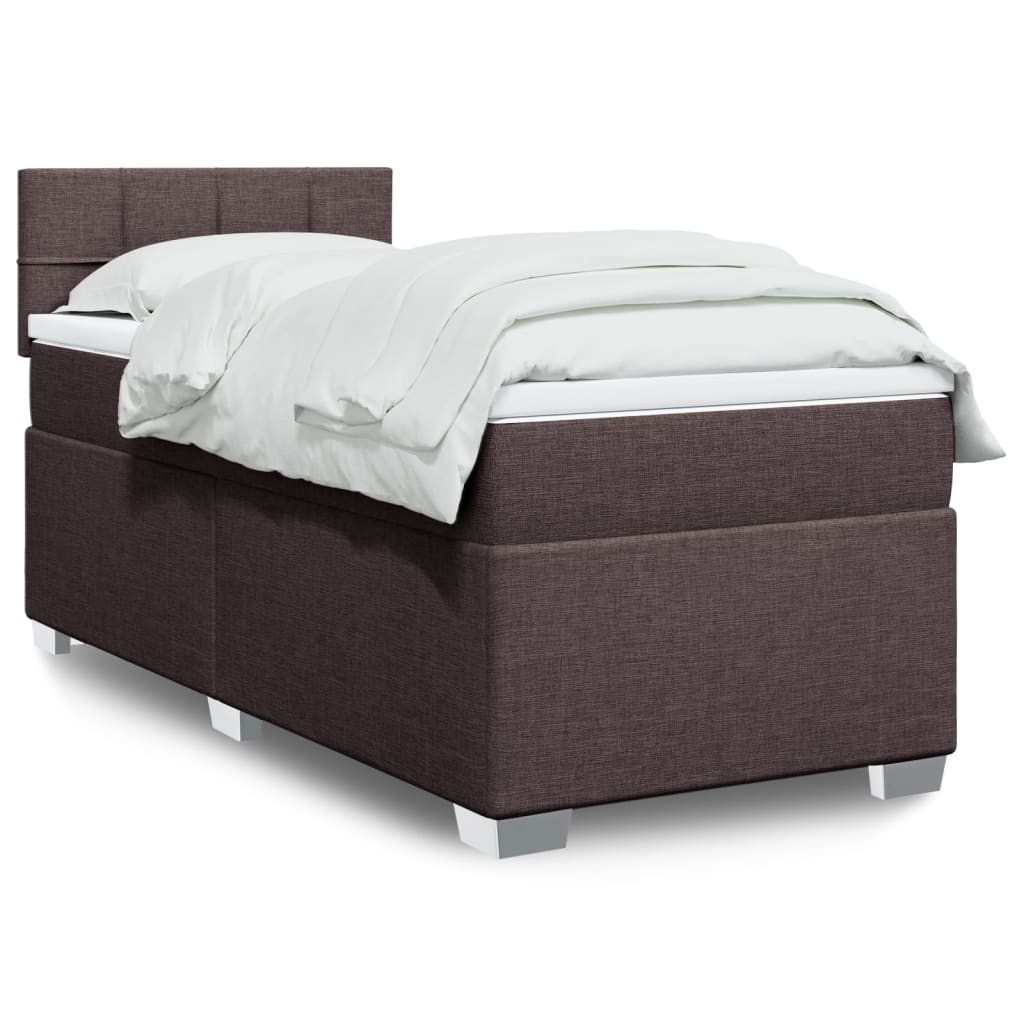 vidaXL Κρεβάτι Boxspring με Στρώμα Σκούρο Καφέ 100x200 εκ. Υφασμάτινο