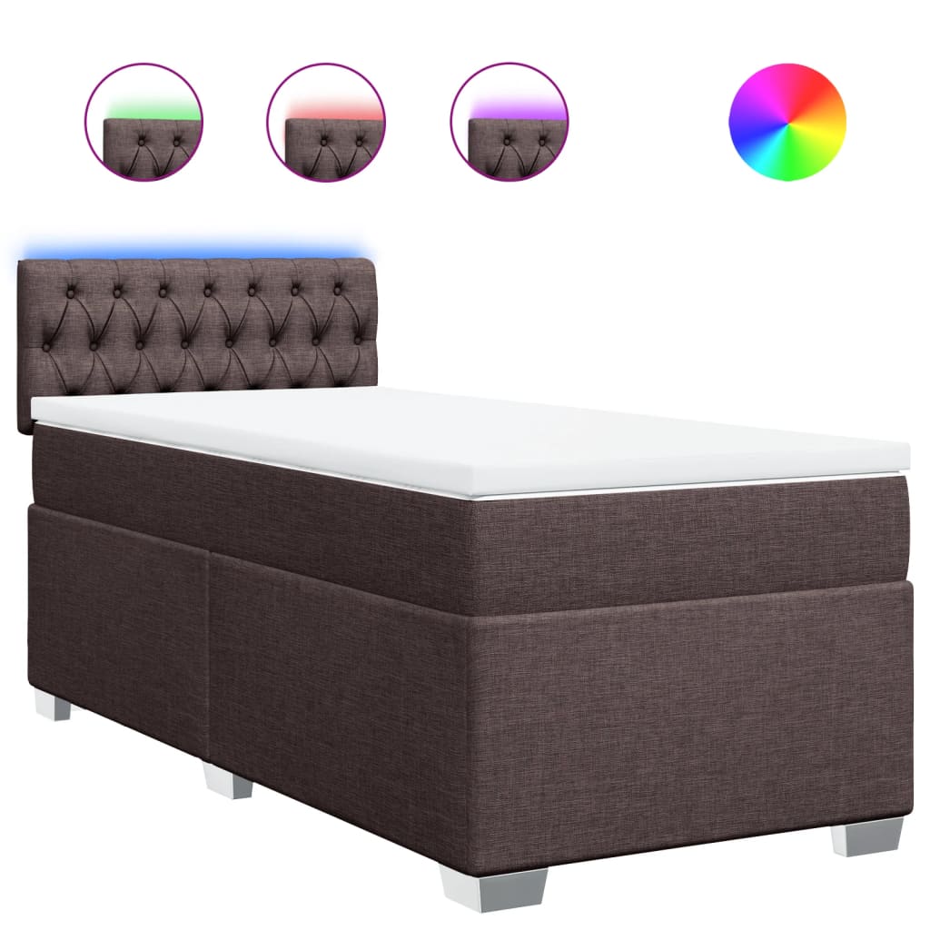 vidaXL Κρεβάτι Boxspring με Στρώμα Σκούρο Καφέ 100x200 εκ. Υφασμάτινο