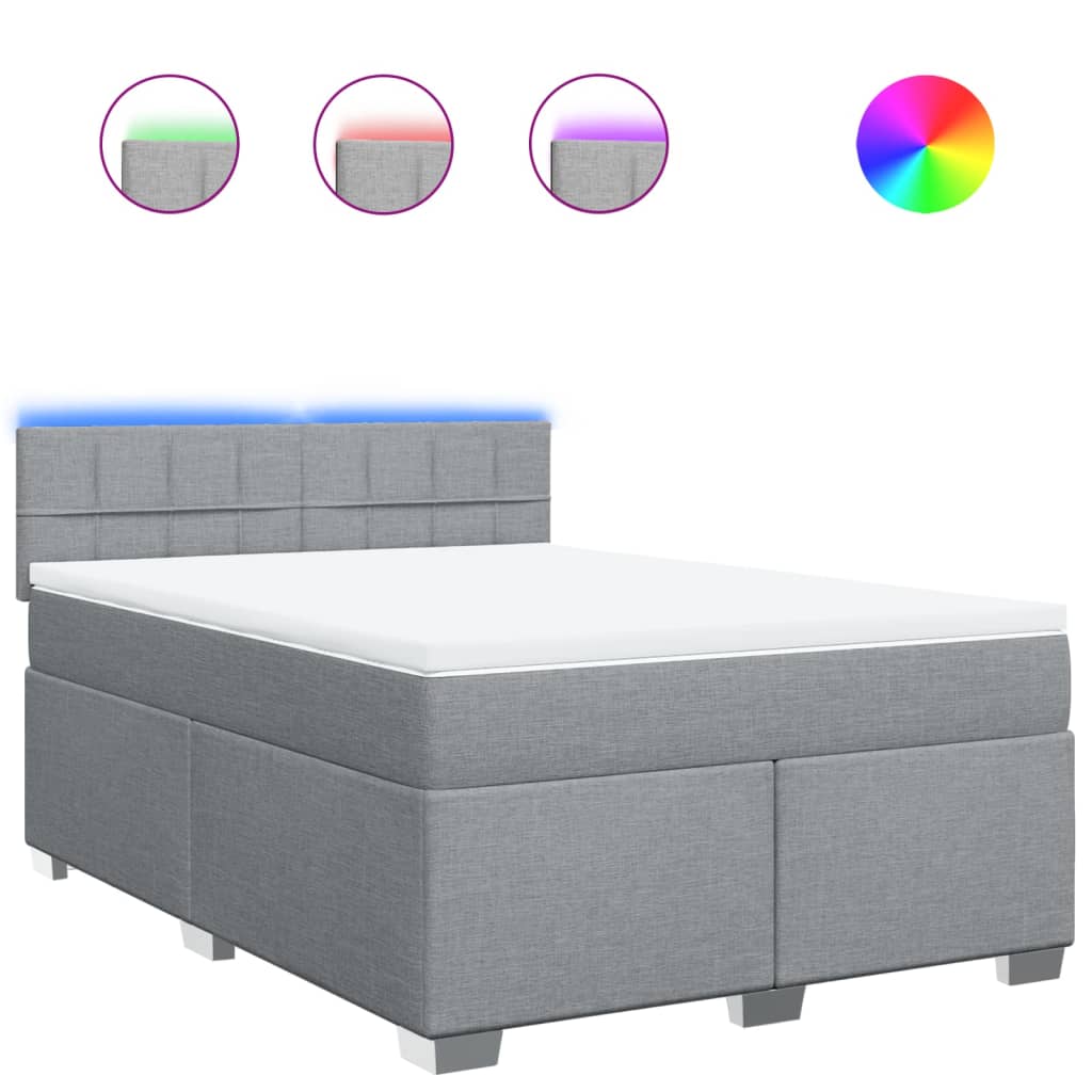 vidaXL Κρεβάτι Boxspring με Στρώμα Ανοιχτό Γκρι 140x190 εκ. Υφασμάτινο
