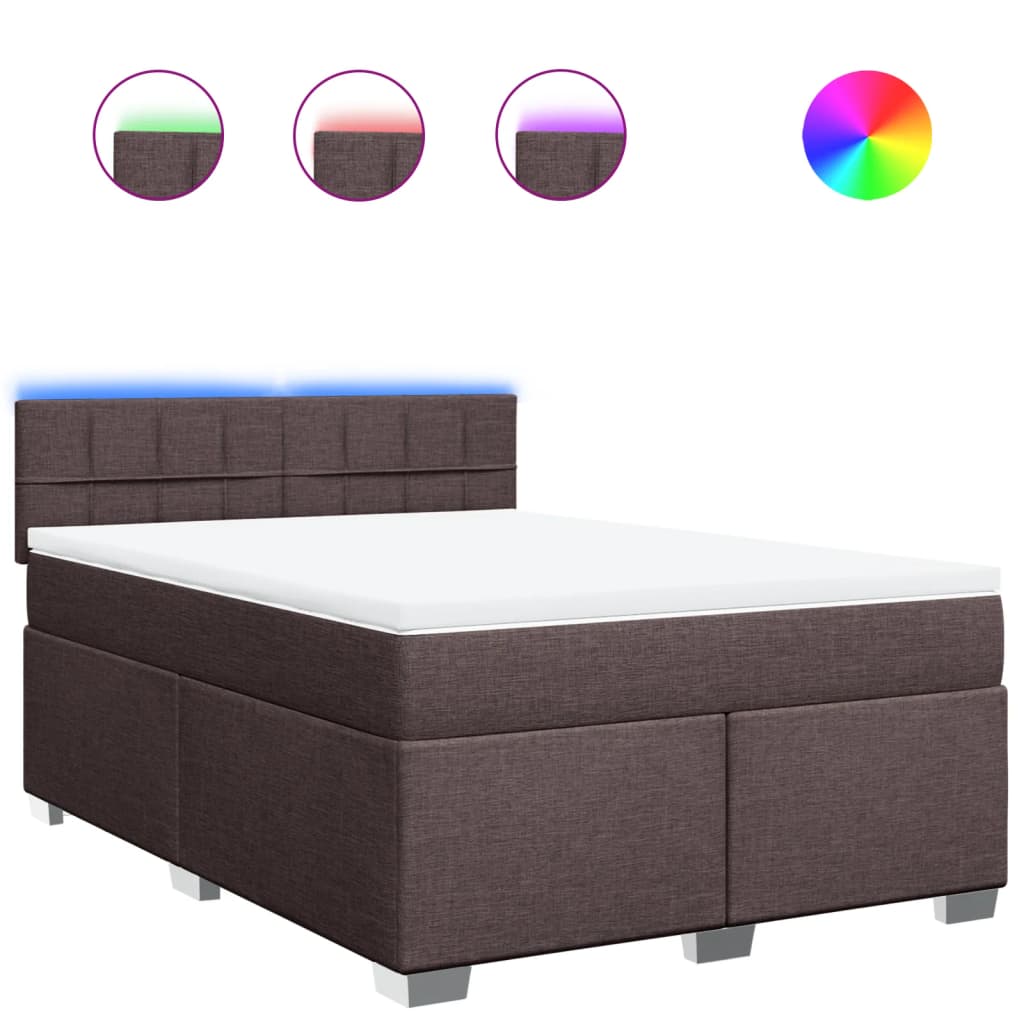 vidaXL Κρεβάτι Boxspring με Στρώμα Σκούρο Καφέ 140x190 εκ. Υφασμάτινο