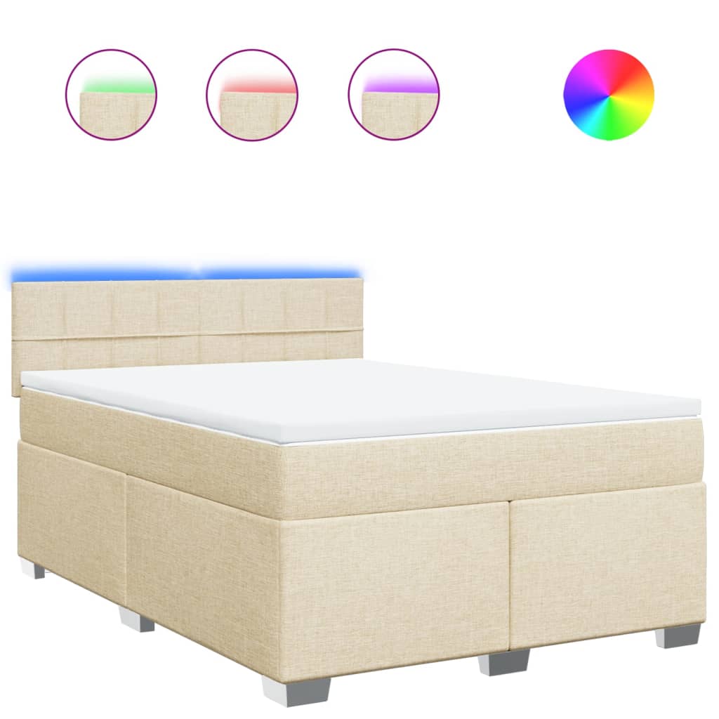 vidaXL Κρεβάτι Boxspring με Στρώμα Κρεμ 140x190 εκ. Υφασμάτινο