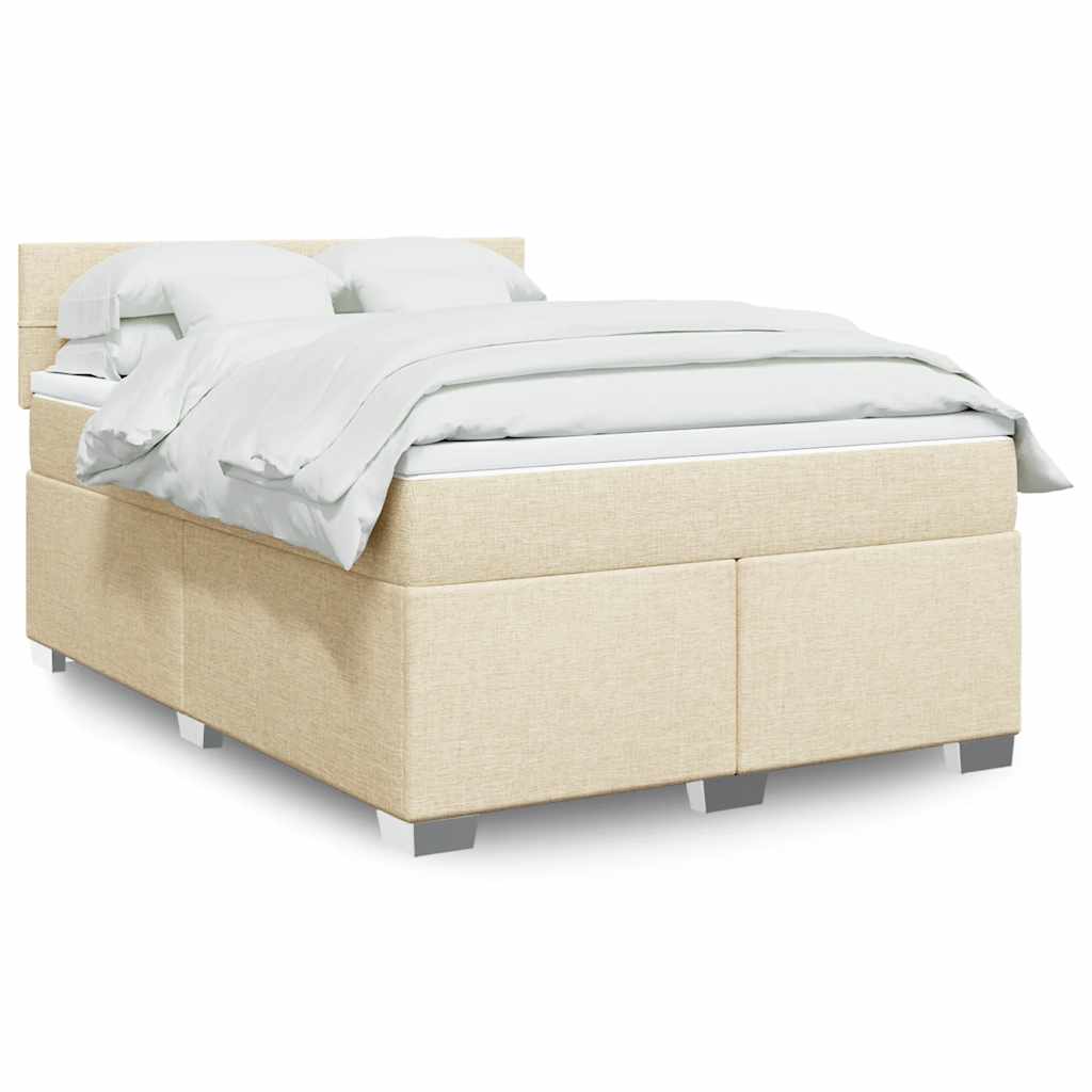 vidaXL Κρεβάτι Boxspring με Στρώμα Κρεμ 140x190 εκ. Υφασμάτινο