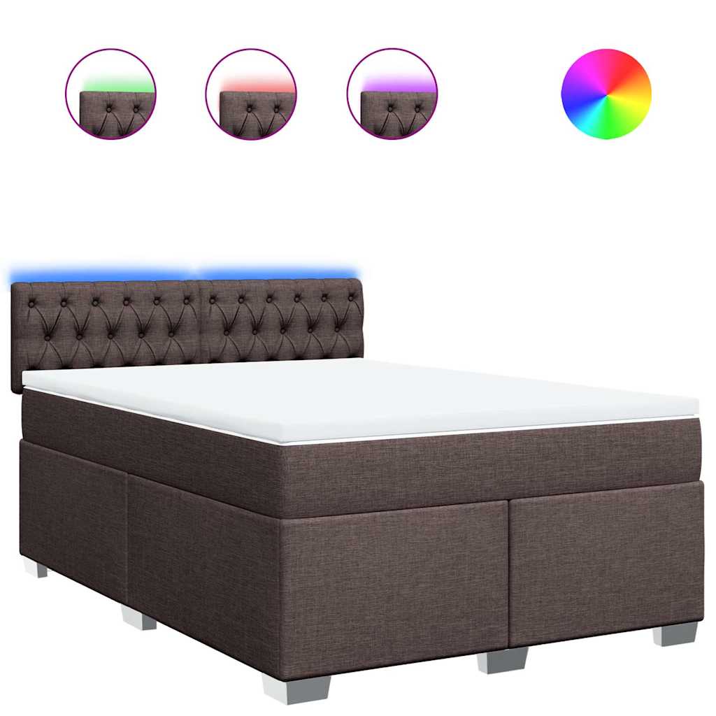 vidaXL Κρεβάτι Boxspring με Στρώμα Σκούρο Καφέ 140x190 εκ. Υφασμάτινο