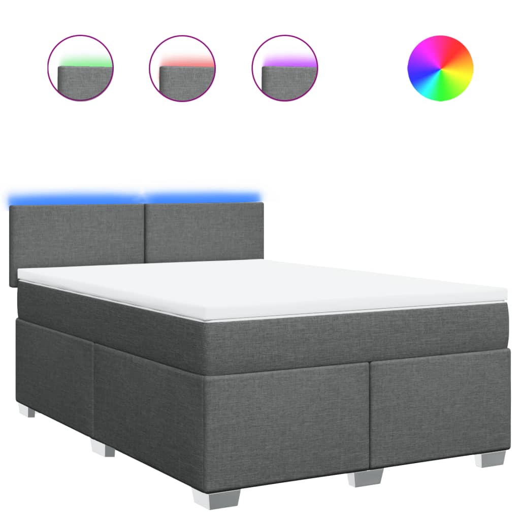 vidaXL Κρεβάτι Boxspring με Στρώμα Σκούρο Γκρι 140x200 εκ Υφασμάτινο