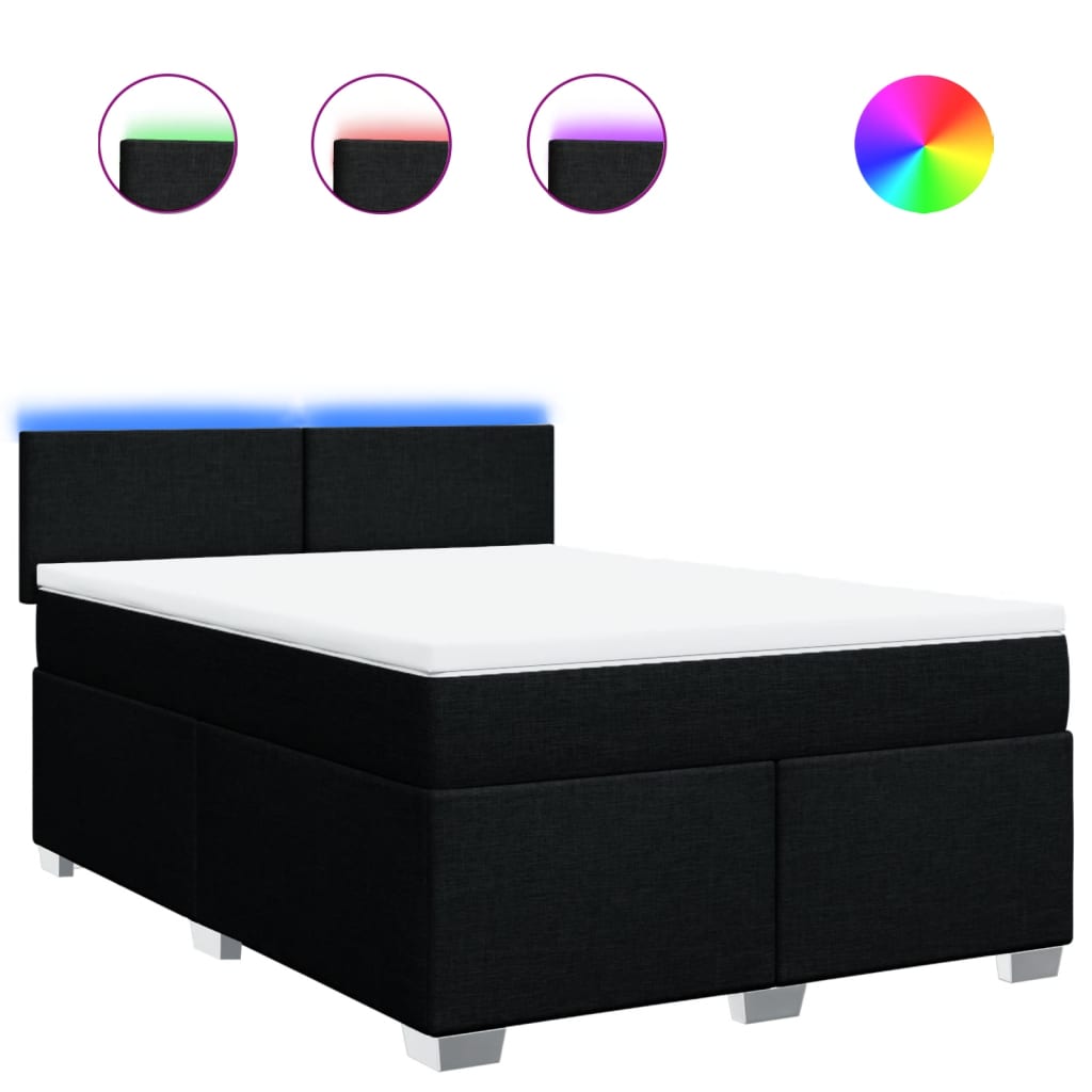 vidaXL Κρεβάτι Boxspring με Στρώμα Μαύρο 140x200 εκ. Υφασμάτινο