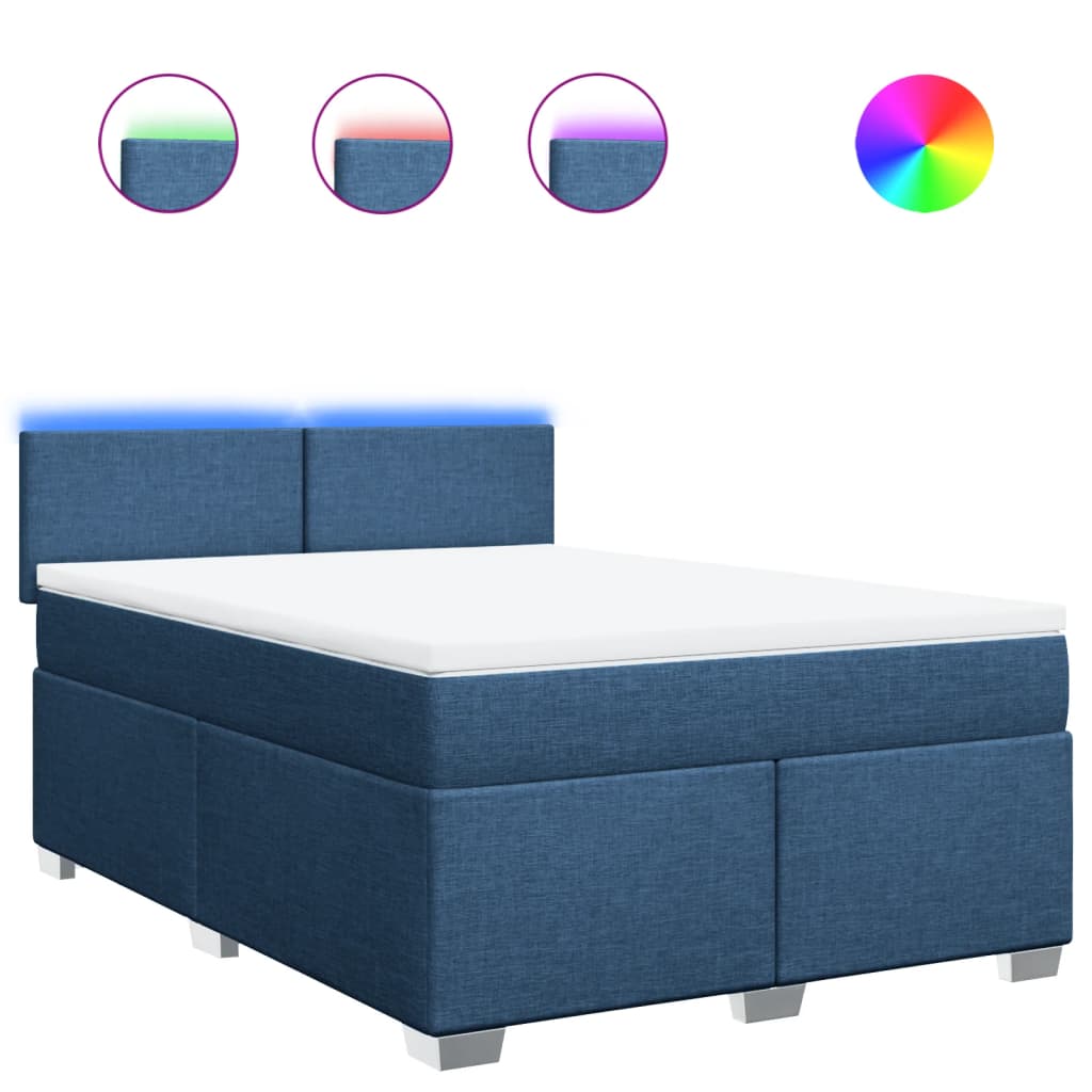 vidaXL Κρεβάτι Boxspring με Στρώμα Μπλε 140x200 εκ. Υφασμάτινο