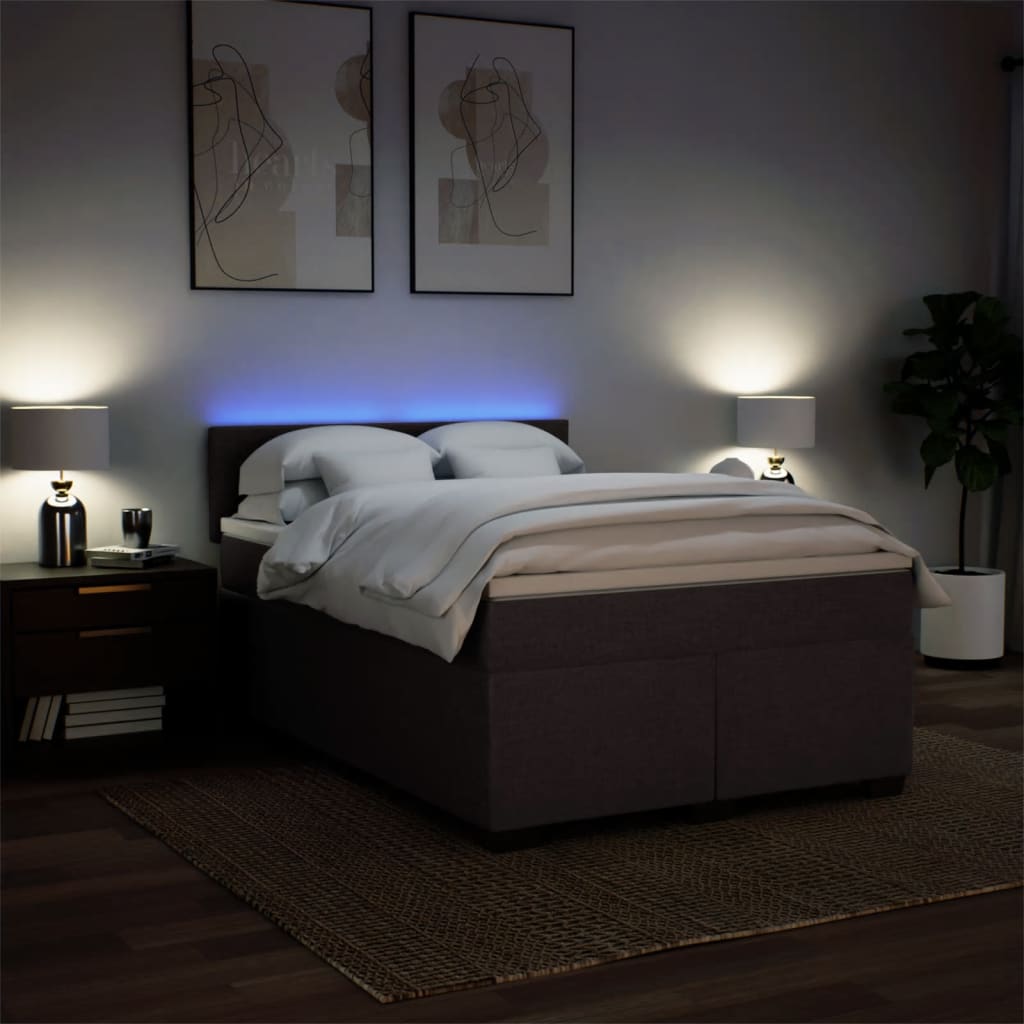 vidaXL Κρεβάτι Boxspring με Στρώμα Σκούρο Καφέ 140x200 εκ Υφασμάτινο
