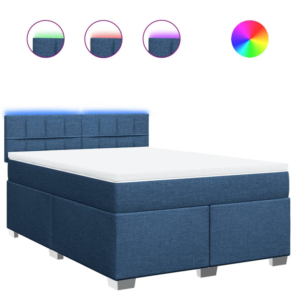 vidaXL Κρεβάτι Boxspring με Στρώμα Μπλε 140x200 εκ. Υφασμάτινο