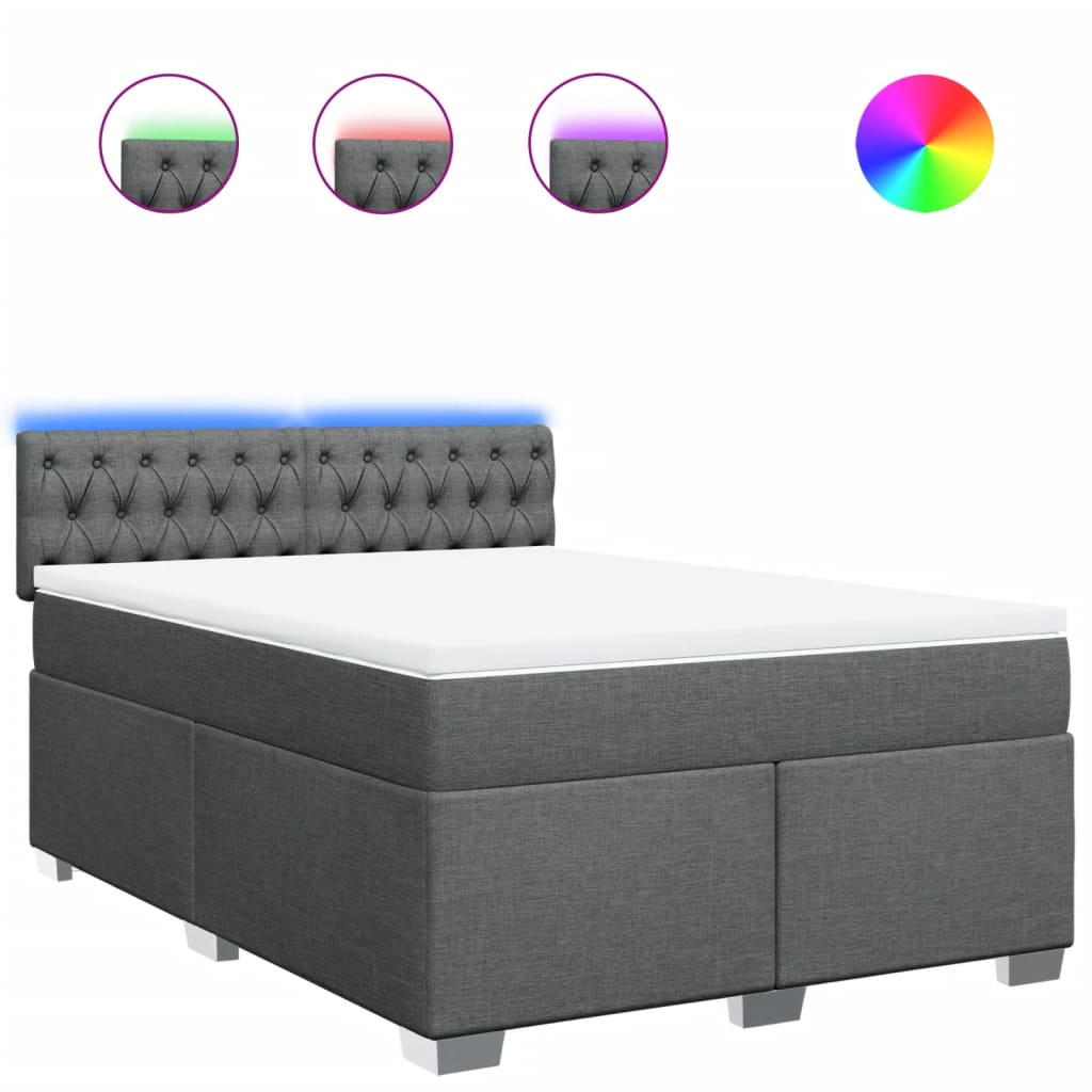 vidaXL Κρεβάτι Boxspring με Στρώμα Σκούρο Γκρι 140x200 εκ Υφασμάτινο