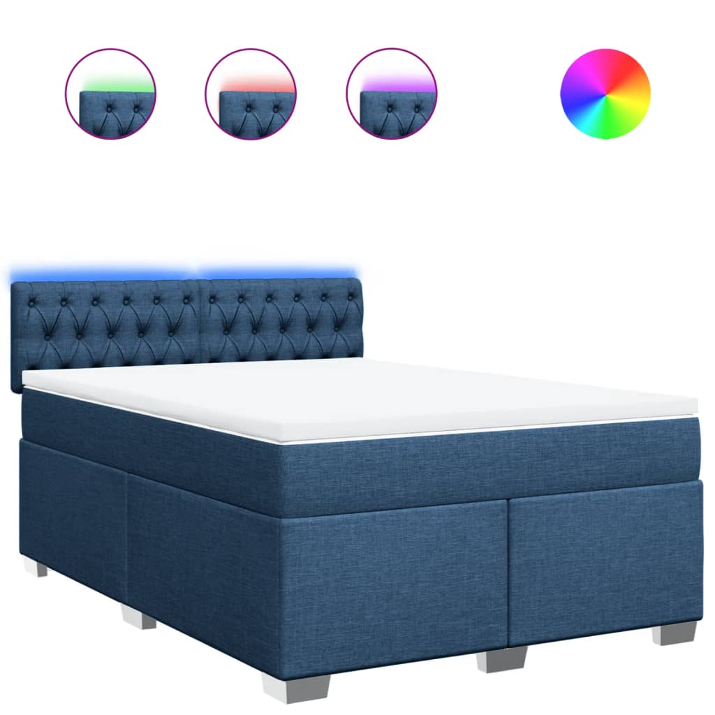 vidaXL Κρεβάτι Boxspring με Στρώμα Μπλε 140x200 εκ. Υφασμάτινο