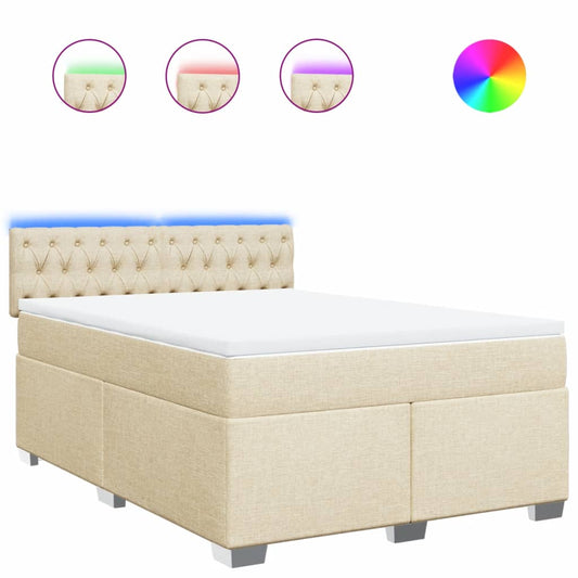 vidaXL Κρεβάτι Boxspring με Στρώμα Κρεμ 160x200 εκ. Υφασμάτινο