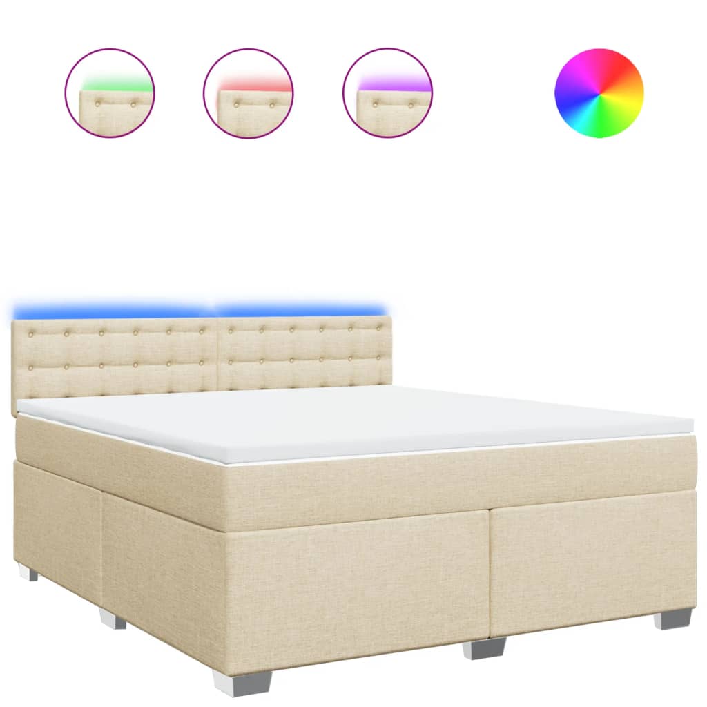 vidaXL Κρεβάτι Boxspring με Στρώμα Κρεμ 180x200 εκ. Υφασμάτινο