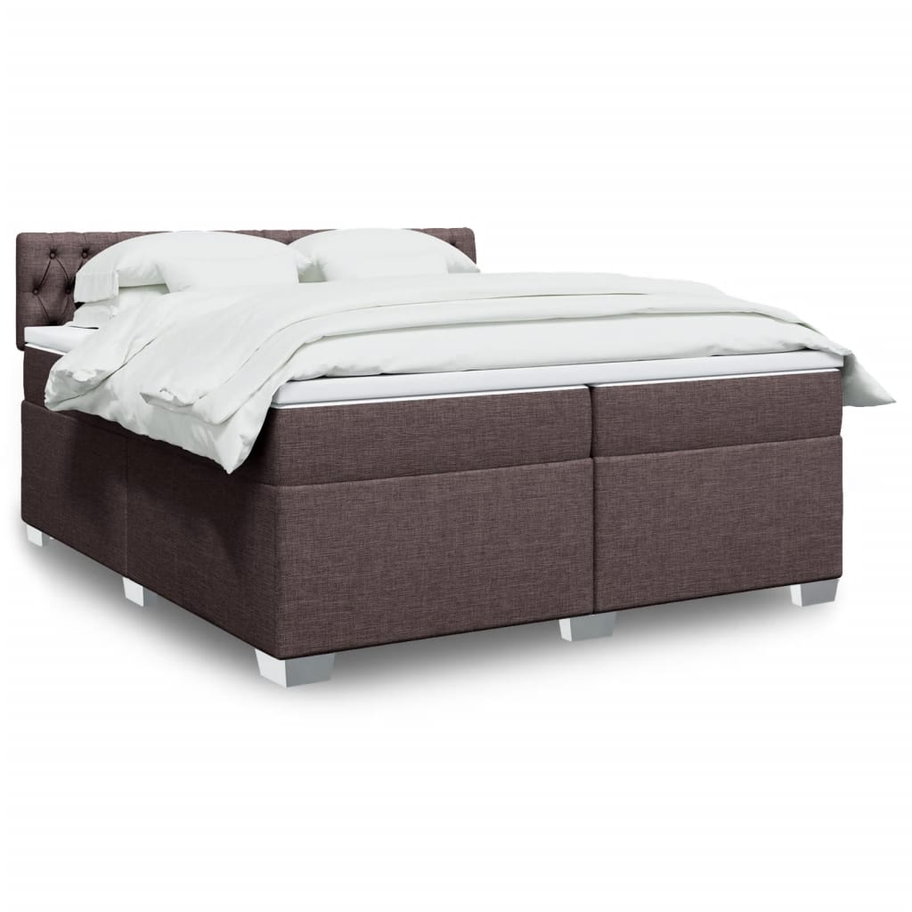 vidaXL Κρεβάτι Boxspring με Στρώμα Σκούρο Καφέ 200x200 εκ. Υφασμάτινο