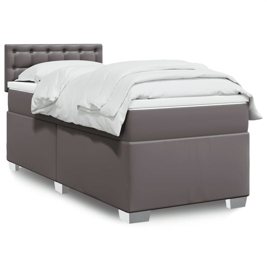 vidaXL Κρεβάτι Boxspring με Στρώμα Γκρι 80 x 200 εκ. Συνθετικό Δέρμα