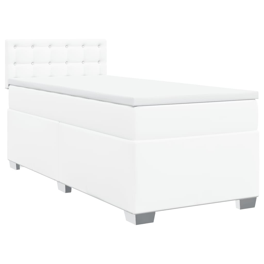 vidaXL Κρεβάτι Boxspring με Στρώμα Λευκό 90x190εκ. από Συνθετικό Δέρμα