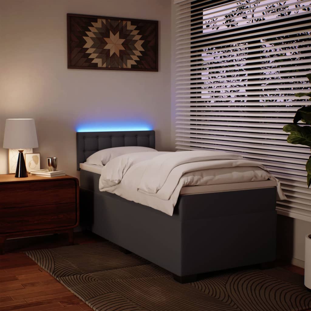 vidaXL Κρεβάτι Boxspring με Στρώμα Γκρι 90x190 εκ. από Συνθετικό Δέρμα