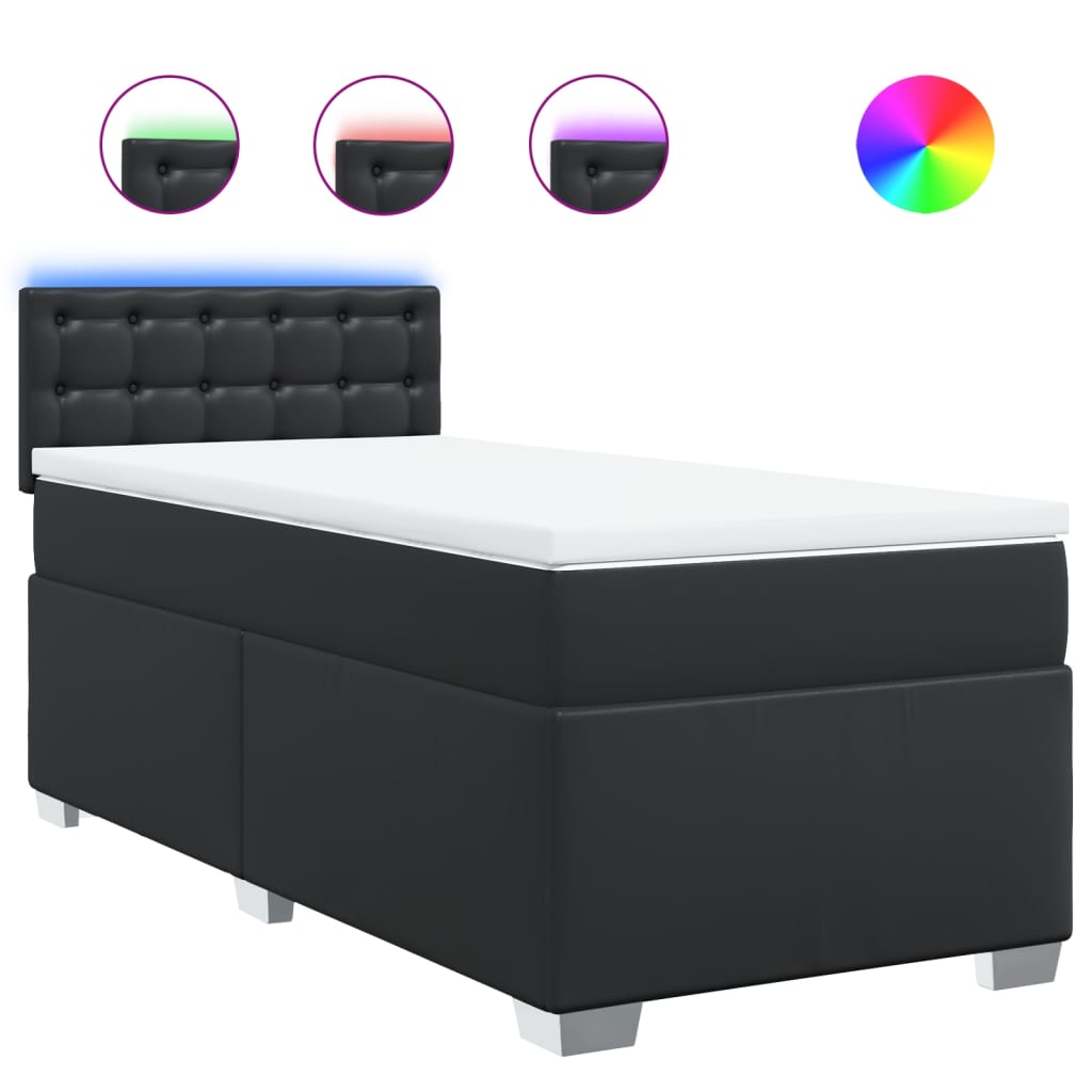 vidaXL Κρεβάτι Boxspring με Στρώμα Μαύρο 100x200εκ.από Συνθετικό Δέρμα