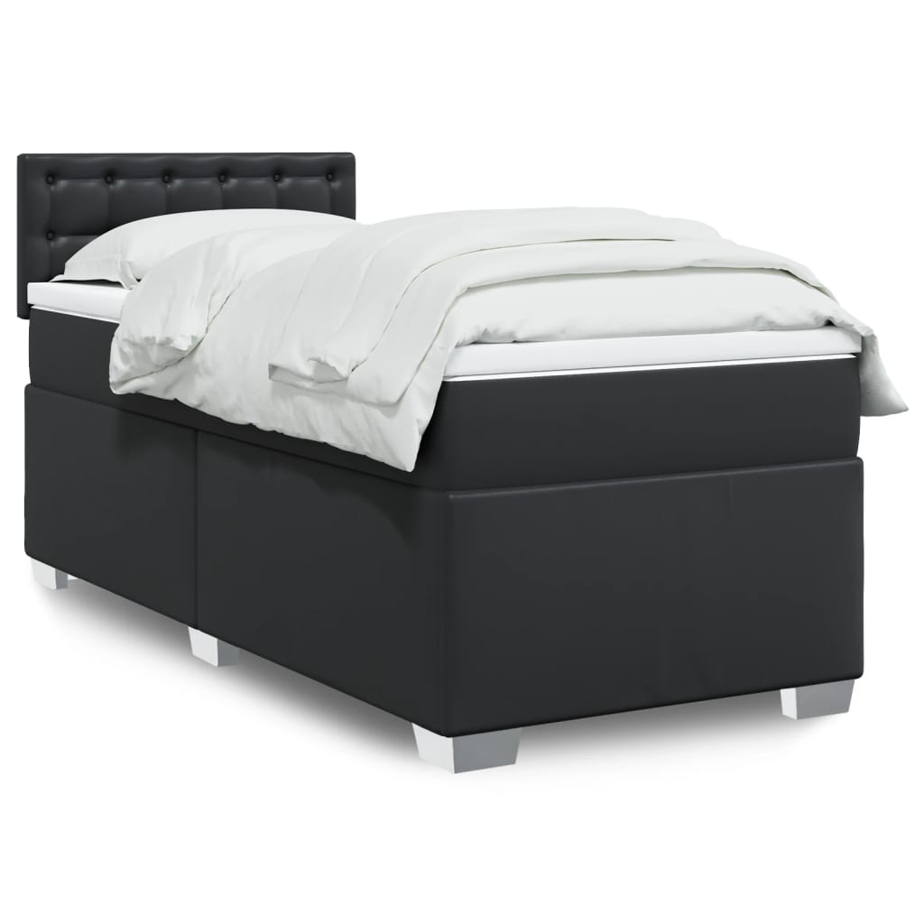vidaXL Κρεβάτι Boxspring με Στρώμα Μαύρο 100x200εκ.από Συνθετικό Δέρμα