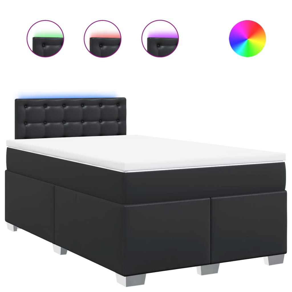 vidaXL Κρεβάτι Boxspring με Στρώμα Μαύρο 120x190εκ.από Συνθετικό Δέρμα