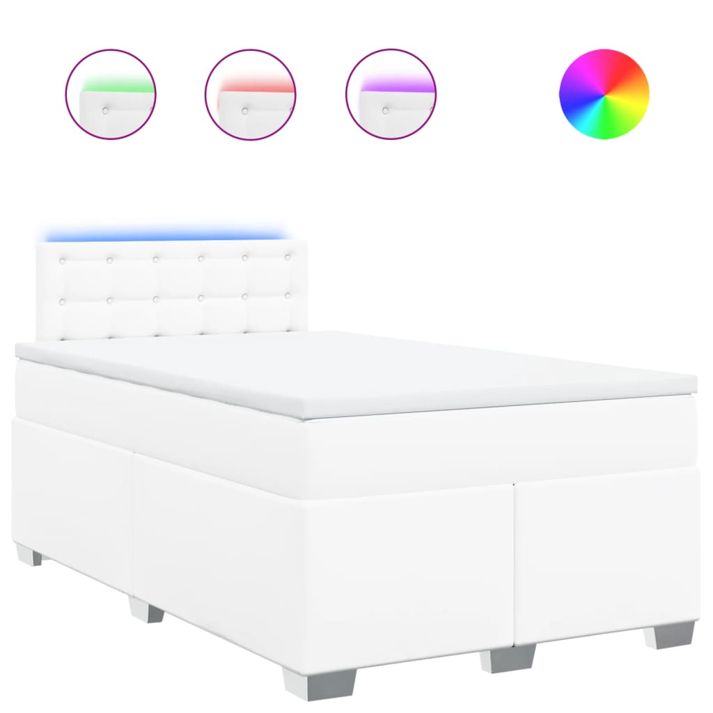 vidaXL Κρεβάτι Boxspring με Στρώμα Λευκό 120x190εκ.από Συνθετικό Δέρμα