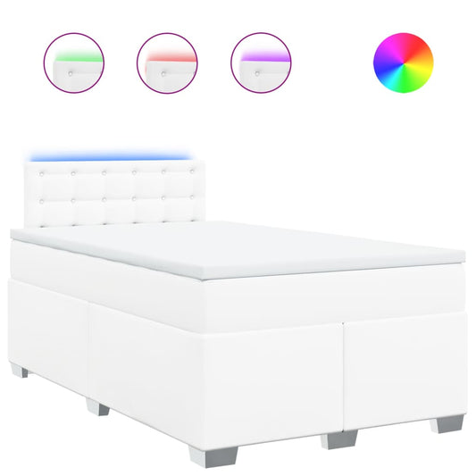vidaXL Κρεβάτι Boxspring με Στρώμα Λευκό 120x200εκ.από Συνθετικό Δέρμα