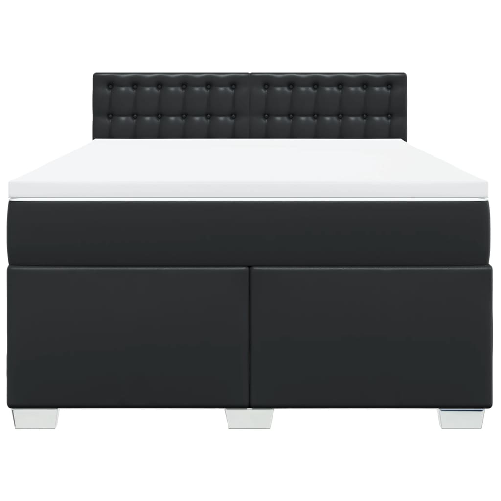 vidaXL Κρεβάτι Boxspring με Στρώμα Μαύρο 140x190εκ.από Συνθετικό Δέρμα