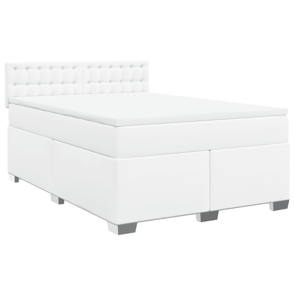 vidaXL Κρεβάτι Boxspring με Στρώμα Λευκό 140x190εκ.από Συνθετικό Δέρμα