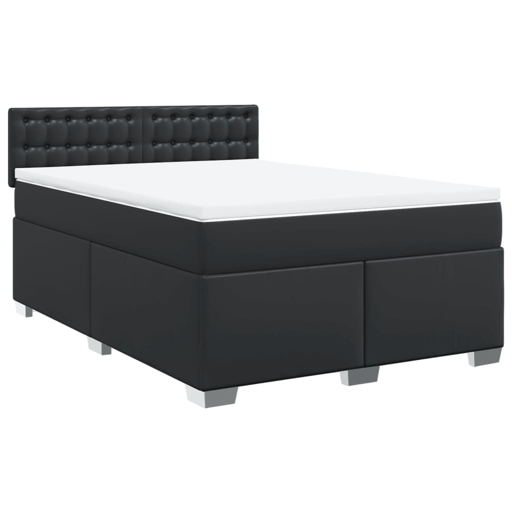 vidaXL Κρεβάτι Boxspring με Στρώμα Μαύρο 140x200εκ.από Συνθετικό Δέρμα