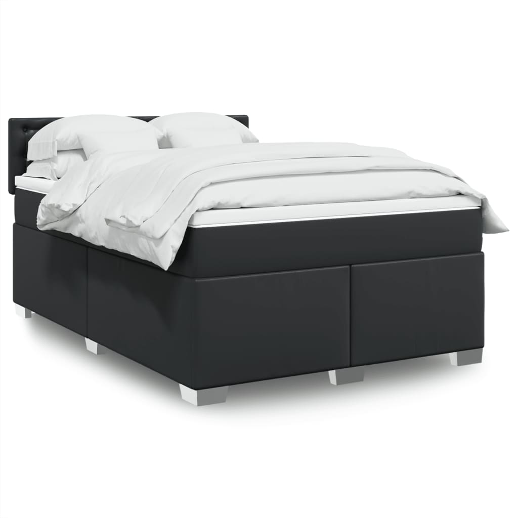 vidaXL Κρεβάτι Boxspring με Στρώμα Μαύρο 140x200εκ.από Συνθετικό Δέρμα