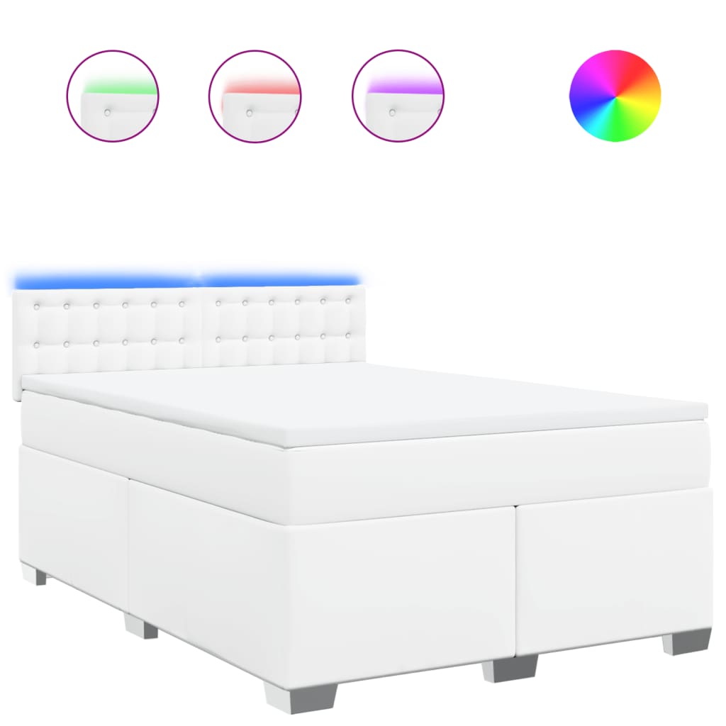 vidaXL Κρεβάτι Boxspring με Στρώμα Λευκό 140x200εκ.από Συνθετικό Δέρμα