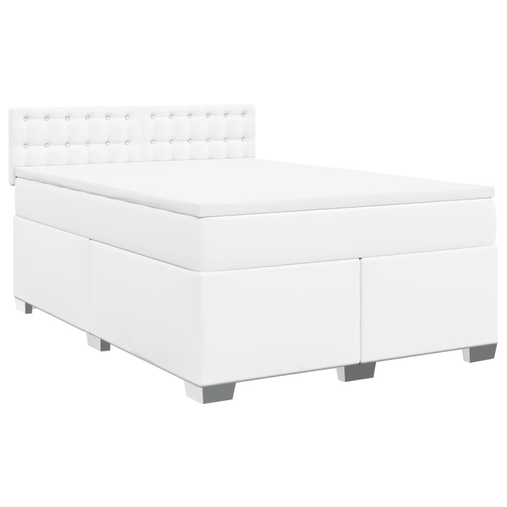 vidaXL Κρεβάτι Boxspring με Στρώμα Λευκό 140x200εκ.από Συνθετικό Δέρμα
