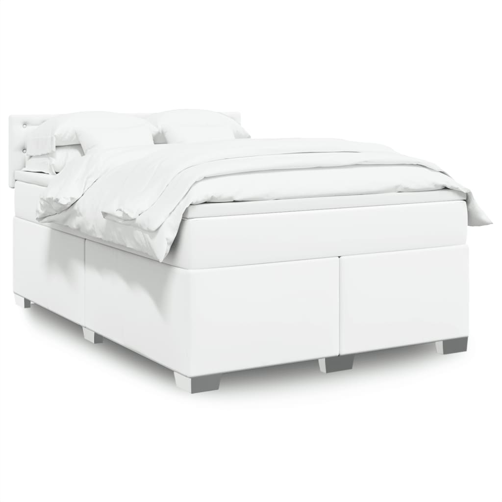 vidaXL Κρεβάτι Boxspring με Στρώμα Λευκό 140x200εκ.από Συνθετικό Δέρμα