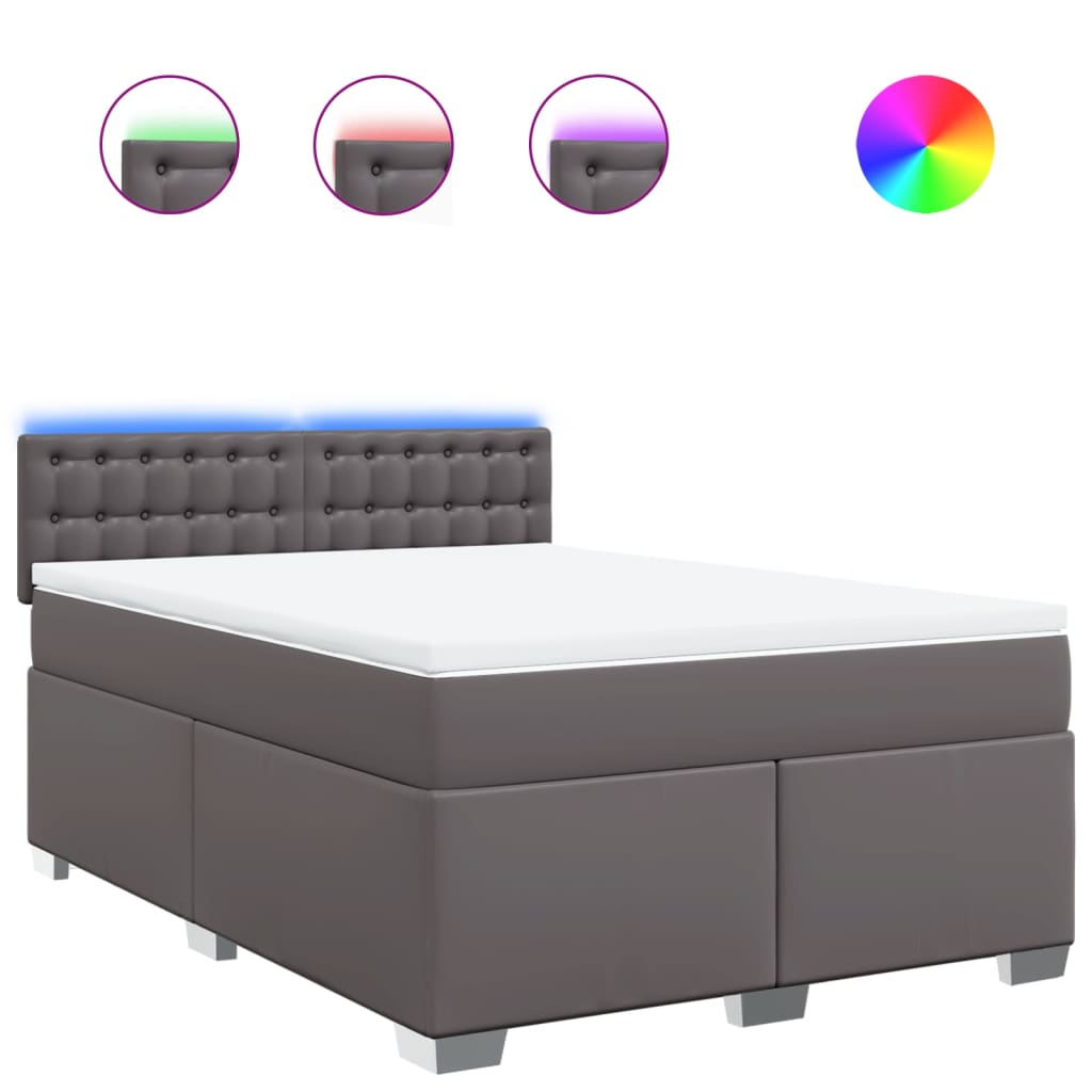 vidaXL Κρεβάτι Boxspring με Στρώμα Γκρι 140x200εκ. από Συνθετικό Δέρμα