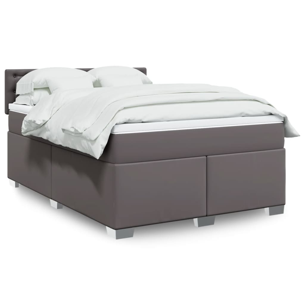 vidaXL Κρεβάτι Boxspring με Στρώμα Γκρι 140x200εκ. από Συνθετικό Δέρμα