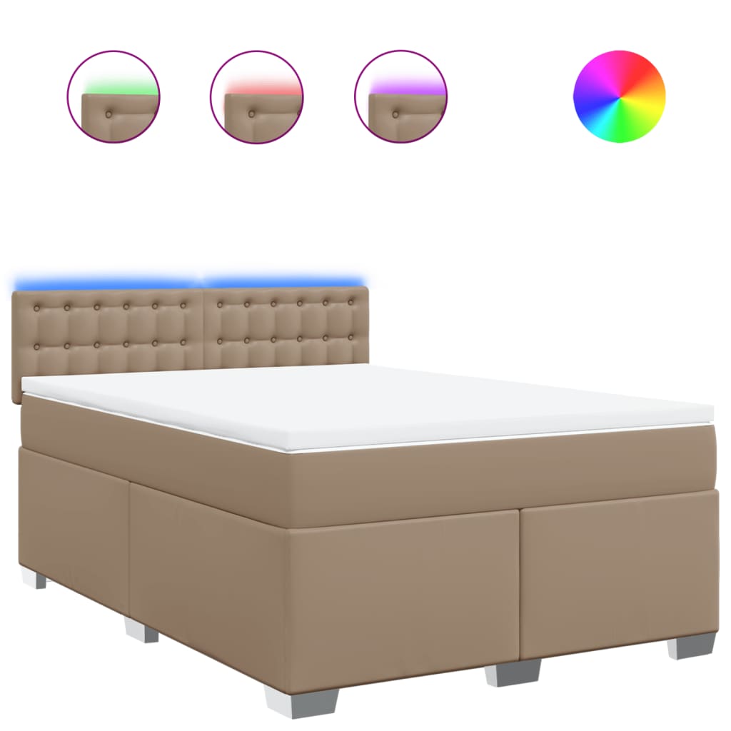 vidaXL Κρεβάτι Boxspring με Στρώμα Καπουτσίνο 140x200εκ.από Συνθ.Δέρμα