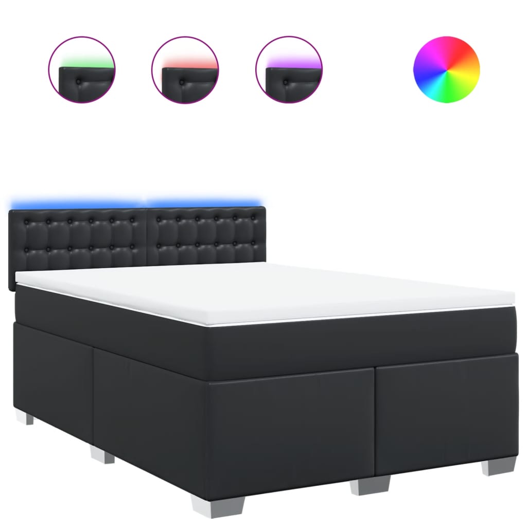 vidaXL Κρεβάτι Boxspring με Στρώμα Μαύρο 160x200εκ.από Συνθετικό Δέρμα
